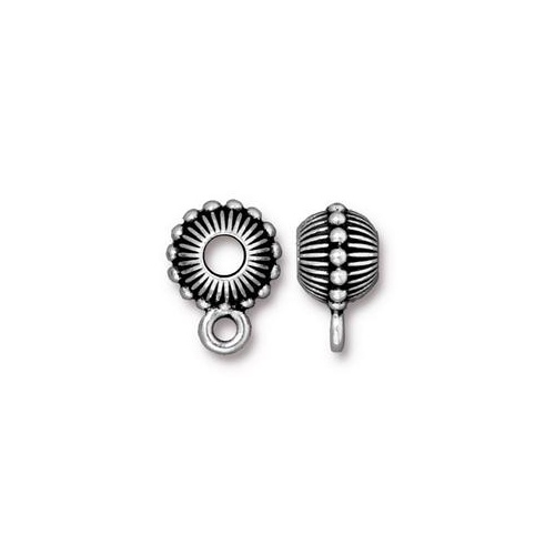 Pack of 4 - Beaded Crown Euro Bead - Antique Silver