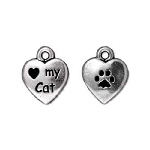 Pack of 2 - Love My Cat Charm - Antique Silver