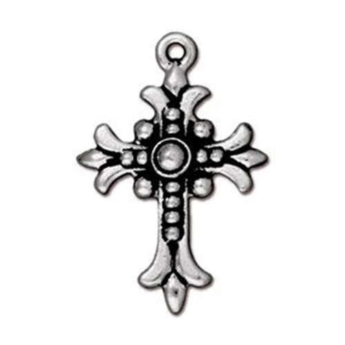 Pack of 2 - Fleur De Lis Cross Charm - Antique Silver