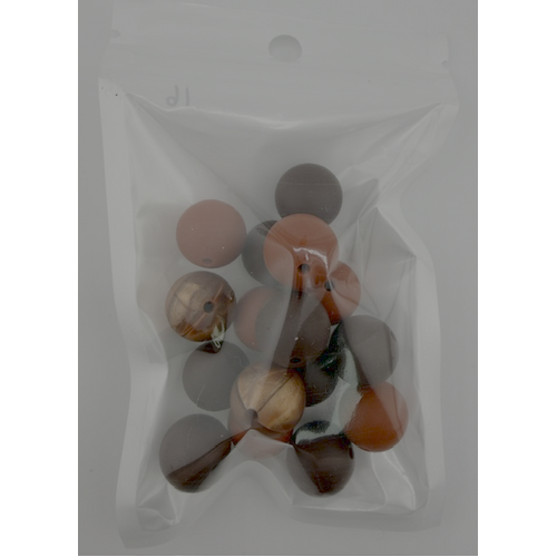 Pack of 16 - 15mm Silicone Round Beads - Browns
