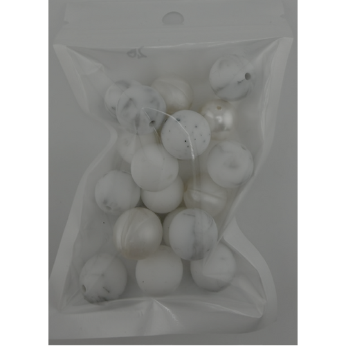 Pack of 20 - 15mm Silicone Round Beads - Whites