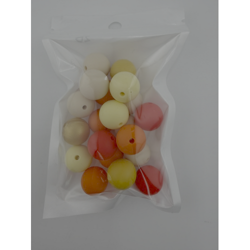 Pack of 20 - 15mm Silicone Round Beads - Oranges, Yellows