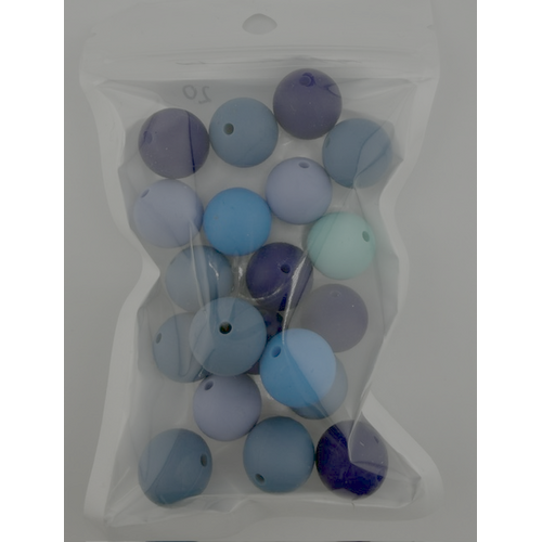 Pack of 20 - 15mm Silicone Round Beads - Blues