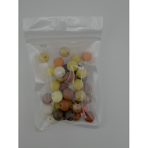 Pack of 39 - 12mm Silicone Round Beads - Red, Yellow, Brown