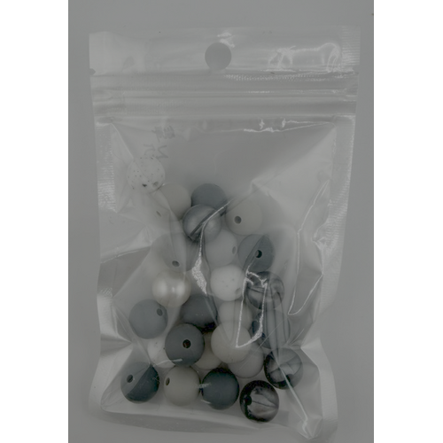 Pack of 25 - 12mm Silicone Round Beads - Greys