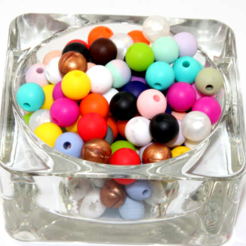 Pack of 46 - 9mm Silicone Round Beads - Mixed Colours