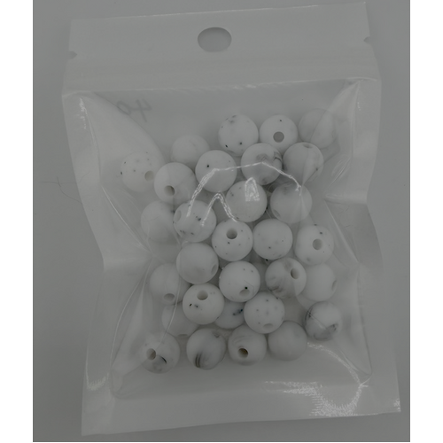 Pack of 26 - 9mm Silicone Round Beads - White Marble