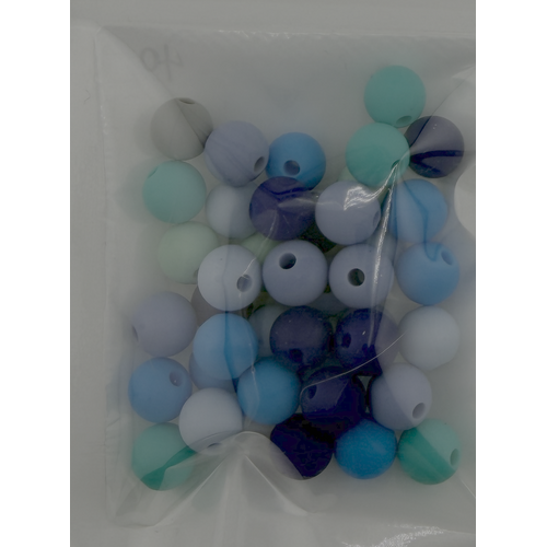Pack of 40 - 9mm Silicone Round Beads - Blues