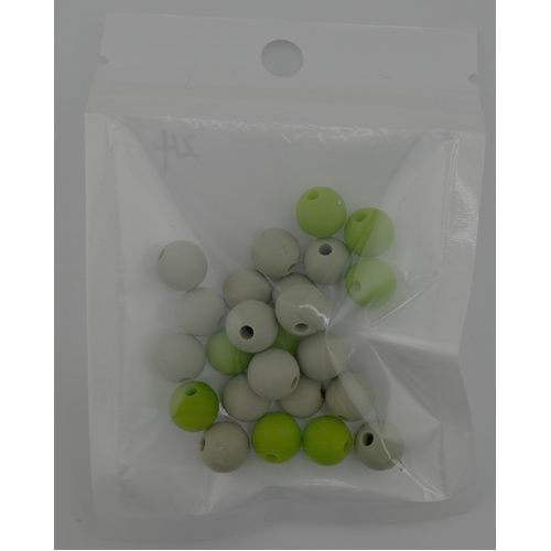 Pack of 24 - 9mm Silicone Round Beads - Greens