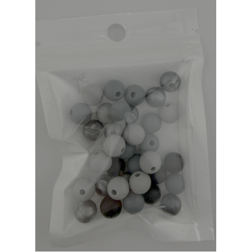 Pack of 34 - 9mm Silicone Round Beads - Greys