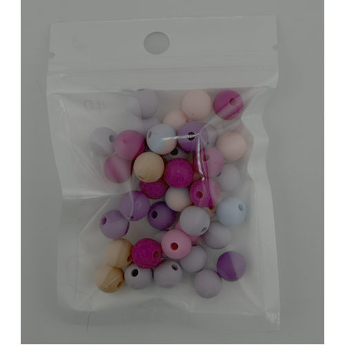 Pack of 40 - 9mm Silicone Round Beads - Pinks and Purples