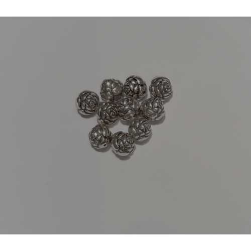 Pack of 10 - Rose Oval Bead - Antique Silver