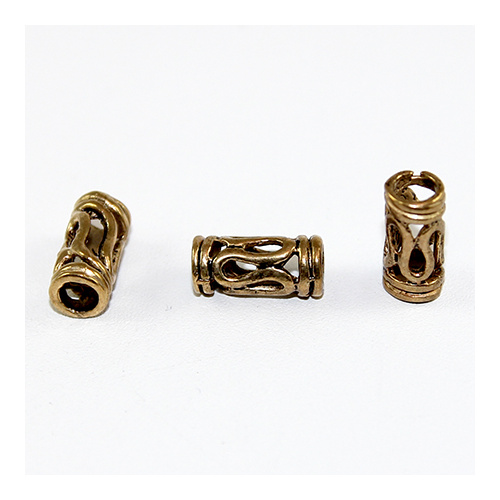 Pack of 9 - Open Swirl Tube Large Spacer Bead - Antique Gold