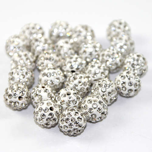12mm Pave Disco Ball Beads - Crystal on White Clay - 10 Piece Bag