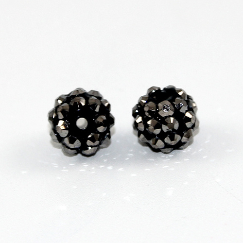 10mm Rhinestone Resin Bead - Metallic Grey - 10 Piece Bag