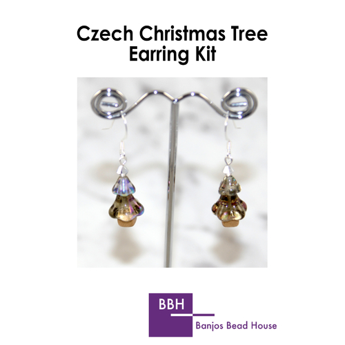 *Earring Kit - Czech Christmas Tree - Crystal Aurum - Silver Findings