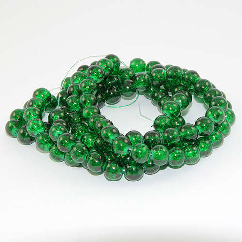 1 strand - 8mm Crackle Glass Beads - 78cm Strand  - Dark Emerald