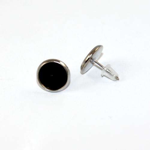 Pack of 10 Pair - 10mm Cabochon Setting Ear Studs - with Rubber Backs - Platinum