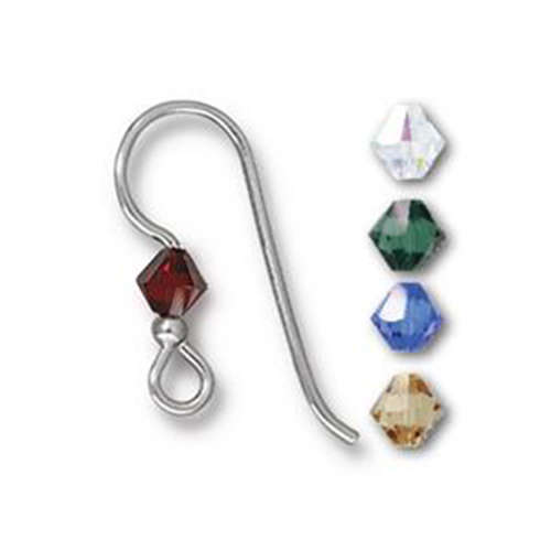 Pack of 2 Pr - French Hook with 4mm Swarovski Bicone Crystals - Sterling Silver