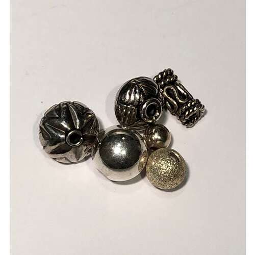 Pack of 6 - Sterling Silver Mixed Beads - 1 only