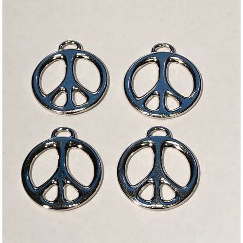 Pack of 4 - Peace 1" Pendant Drop - Bright Rhodium