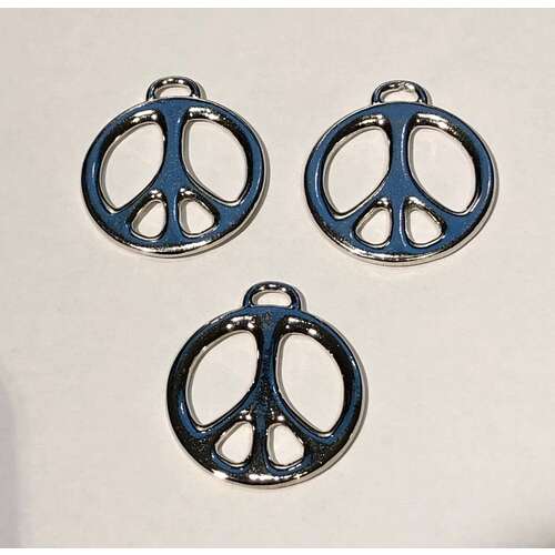 *Pack of 3 - Peace 1" Pendant Drop - Bright Rhodium