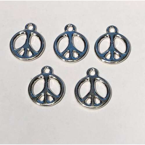 *Pack of 5 - Peace 5/8" Drop Pendant- Bright Rhodium