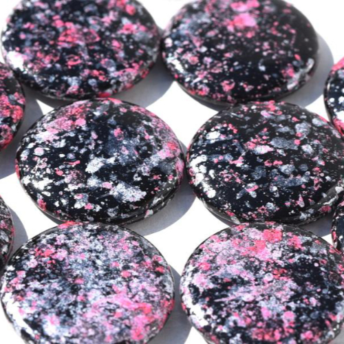 14mm Low Profile Czech Glass Cabochon - Jet-Tweedy Pink - 23980-45708