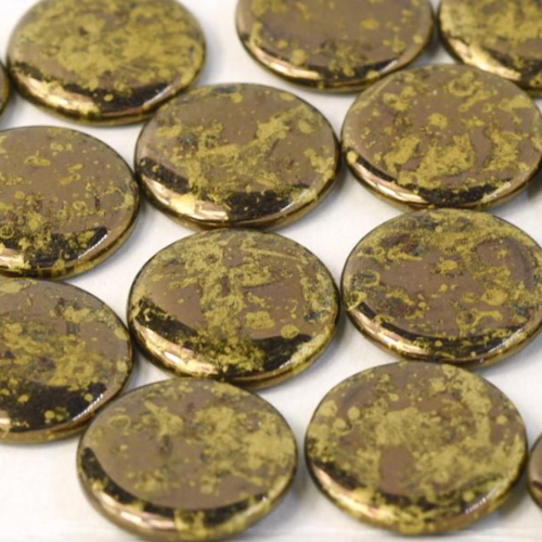 18mm Low Profile Czech Glass Cabochon - Jet-Glazed Bronze - 23980-14415-45711