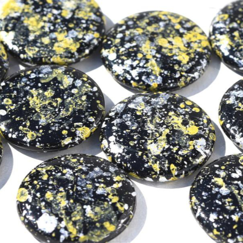 18mm Low Profile Czech Glass Cabochon - Jet-Tweedy Yellow - 23980-45701