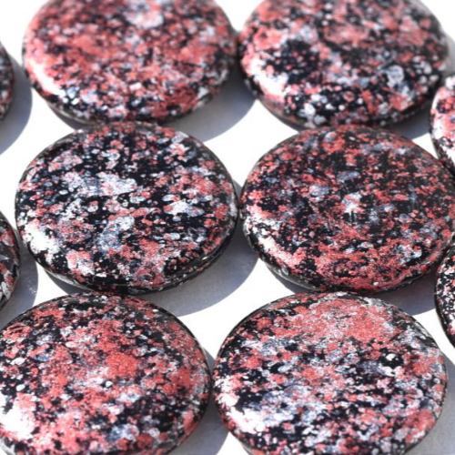 18mm Low Profile Czech Glass Cabochon - Jet-Tweedy Red - 23980-45705