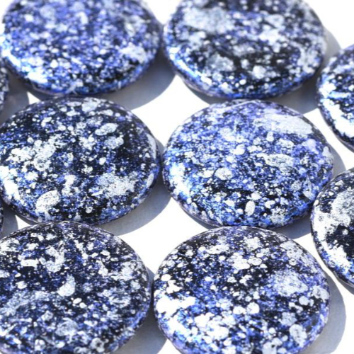 18mm Low Profile Czech Glass Cabochon - Jet-Tweedy Blue - 23980-45706