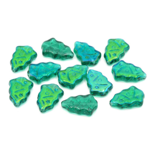 17mm x 11mm Czech Glass Christmas Tree Bead - Translucent Emerald AB - 50730-27307