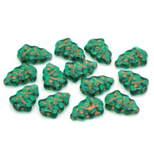 17mm x 11mm Czech Glass Christmas Tree Bead - Translucent Emerald Copper - 50730-54307