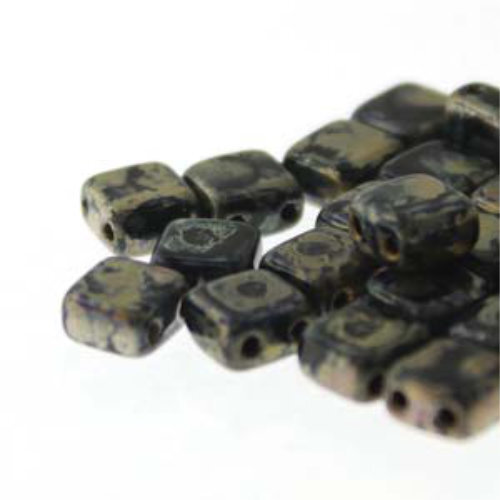 5mm 2-Hole Tile - Jet Picasso - CZTWN05-23980-43400 -  30 Bead Strand