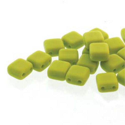 5mm 2-Hole Tile - Matte Green - CZTWN05-53400-84110 -  30 Bead Strand