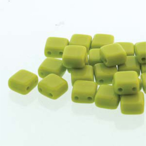 5mm 2-Hole Tile - Opaque Green - CZTWN05-53400 -  30 Bead Strand
