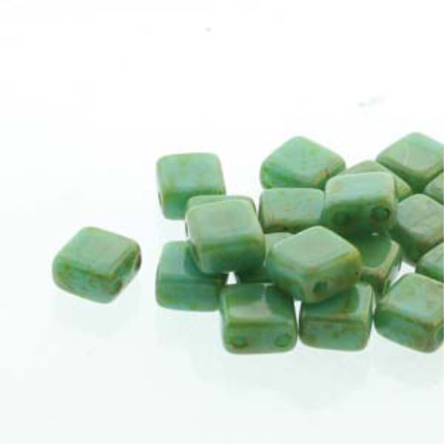 5mm 2-Hole Tile - Dark Turquoise Green Travertine - CZTWN05-63130-86805 -  30 Bead Strand