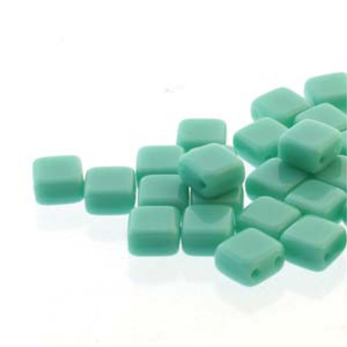 5mm 2-Hole Tile - Turquoise Green - CZTWN05-63130 - 30 Bead Strand