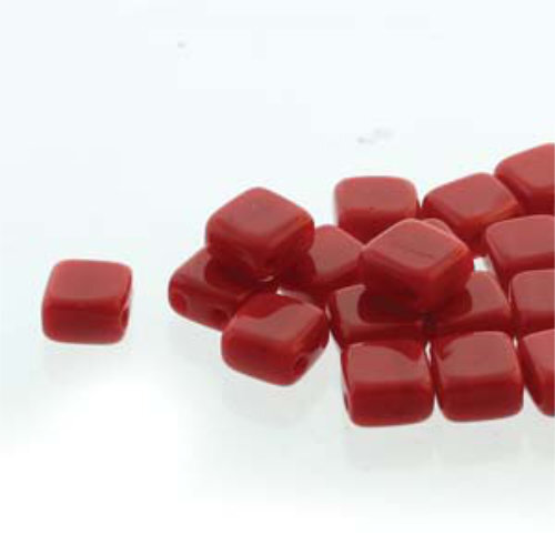 5mm 2-Hole Tile - Opaque Red - CZTWN05-93210 -  30 Bead Strand