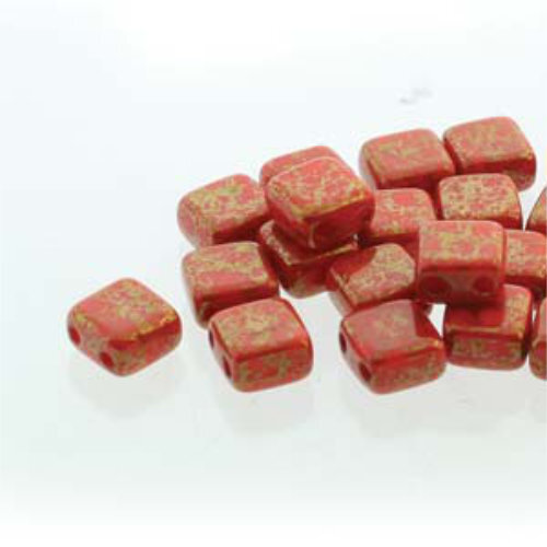 5mm 2-Hole Tile - Luminous Coral - CZTWN05-93400-15495 -  30 Bead Strand