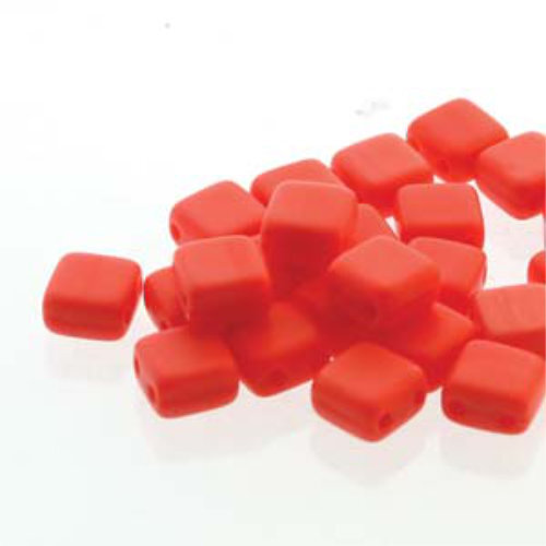 5mm 2-Hole Tile - Matte Coral - CZTWN05-93400-84110 -  30 Bead Strand