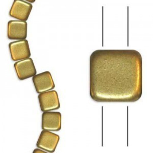 6mm 2-Hole Tile - Matte Metallic Gold - CZTWN06-00030-01710 - 30 Bead Strand