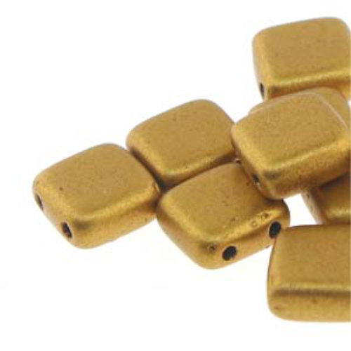 6mm 2-Hole Tile - Matte Metallic Goldenrod - CZTWN06-00030-01730 -  25 Bead Strand