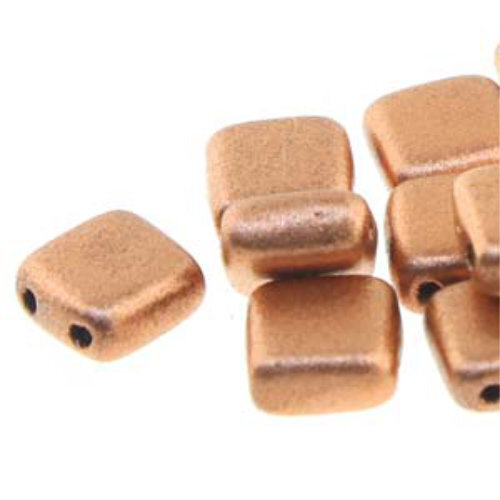 6mm 2-Hole Tile - Matte Metallic Copper - CZTWN06-00030-01770 -  25 Bead Strand