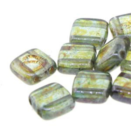 2-Hole TILE Beads 6mm CzechMates LUSTER TRANSPARENT GREEN (Strand of 50)