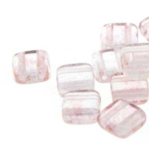 6mm 2-Hole Tile - Transparent Topaz Pink - CZTWN06-00030-15495 -  25 Bead Strand
