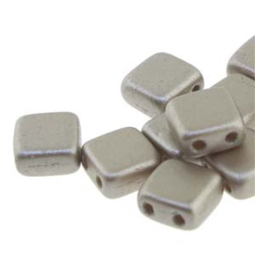 6mm 2-Hole Tile - Pastel Cocoa - CZTWN06-02010-25005 -  25 Bead Strand