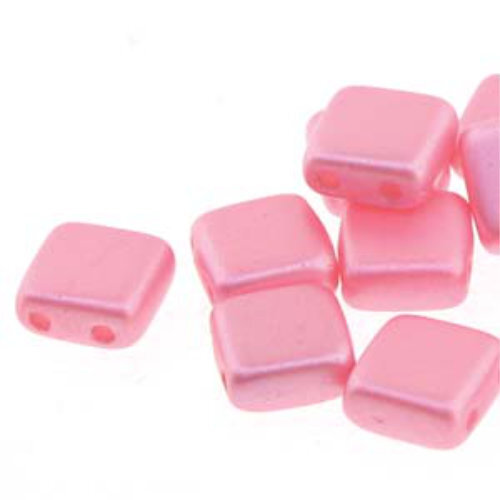 6mm 2-Hole Tile - Pastel Pink - CZTWN06-02010-25008 -  25 Bead Strand