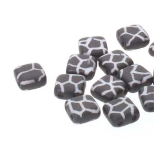 6mm 2-Hole Tile - Black & White - CZTWN06-02010-29572CR -  25 Bead Strand